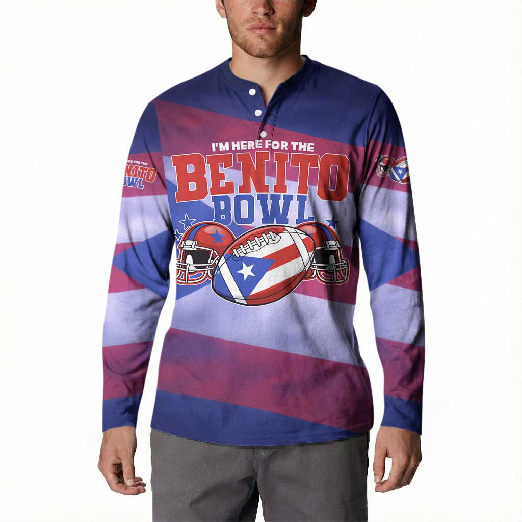 Benito Bowl Fan Gear Button Sweatshirt with Puerto Rican Flag Football Graphic