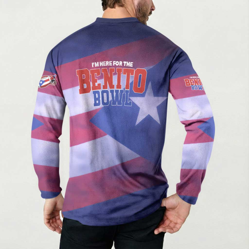Benito Bowl Fan Gear Button Sweatshirt with Puerto Rican Flag Football Graphic