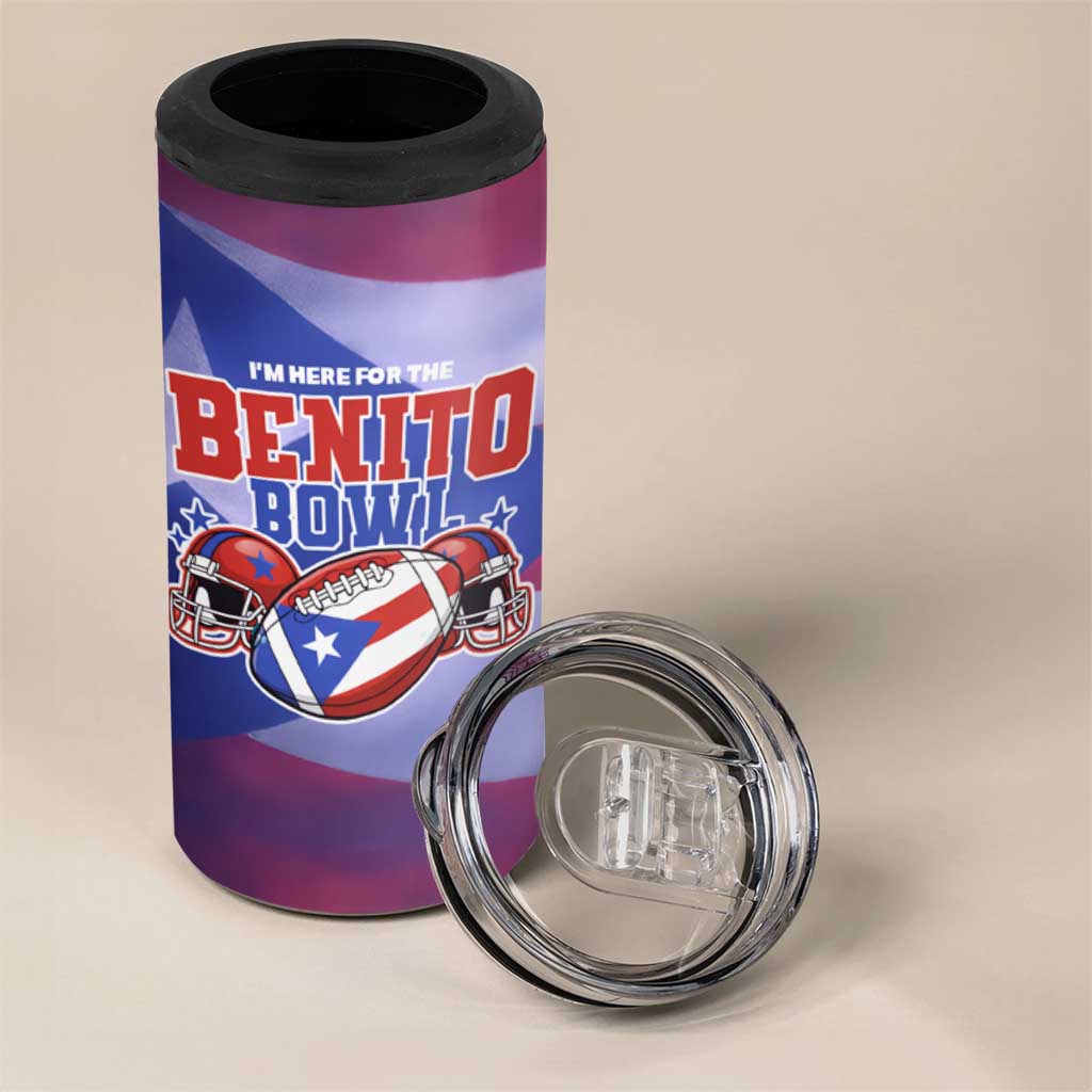 Benito Bowl Fan Gear 4 in 1 Can Cooler Tumbler with Puerto Rican Flag Football Graphic
