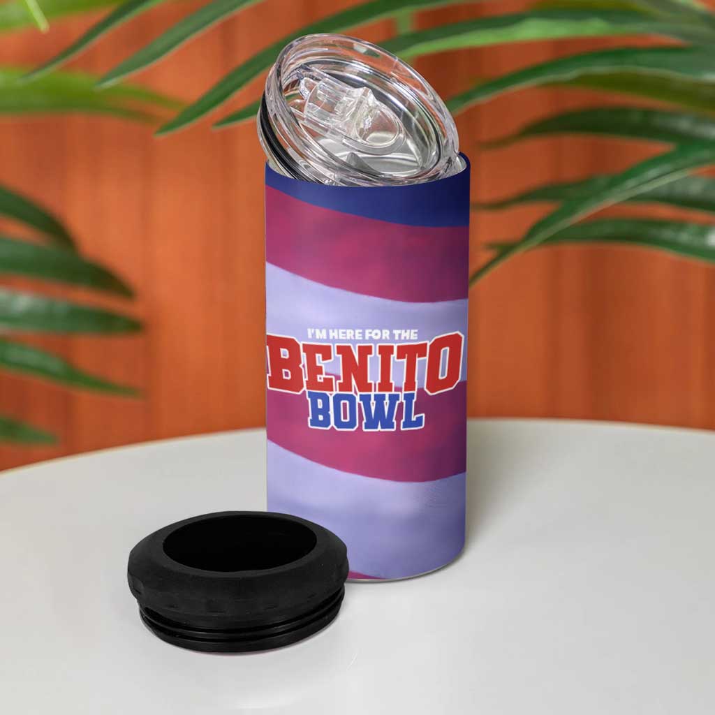 Benito Bowl Fan Gear 4 in 1 Can Cooler Tumbler with Puerto Rican Flag Football Graphic