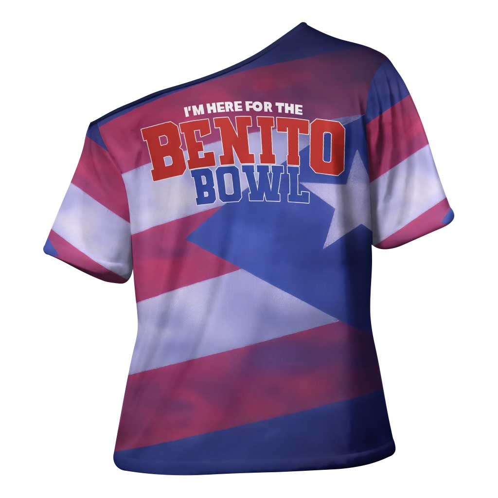 Benito Bowl Fan Gear Cross Shoulder Shirt with Puerto Rican Flag Football Graphic