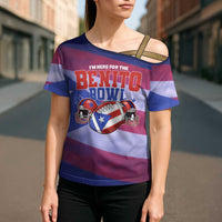 Benito Bowl Fan Gear Cross Shoulder Shirt with Puerto Rican Flag Football Graphic