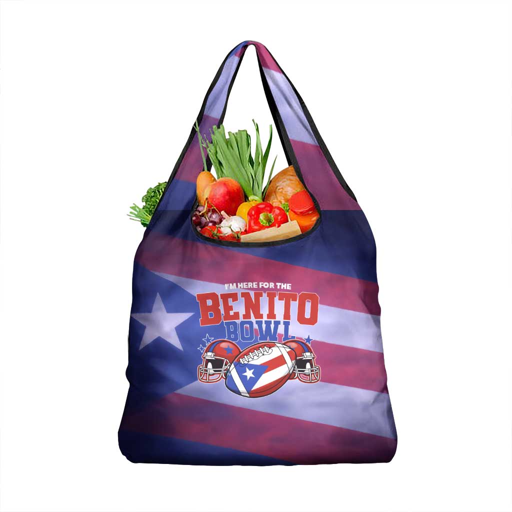 Benito Bowl Fan Gear Grocery Bag with Puerto Rican Flag Football Graphic