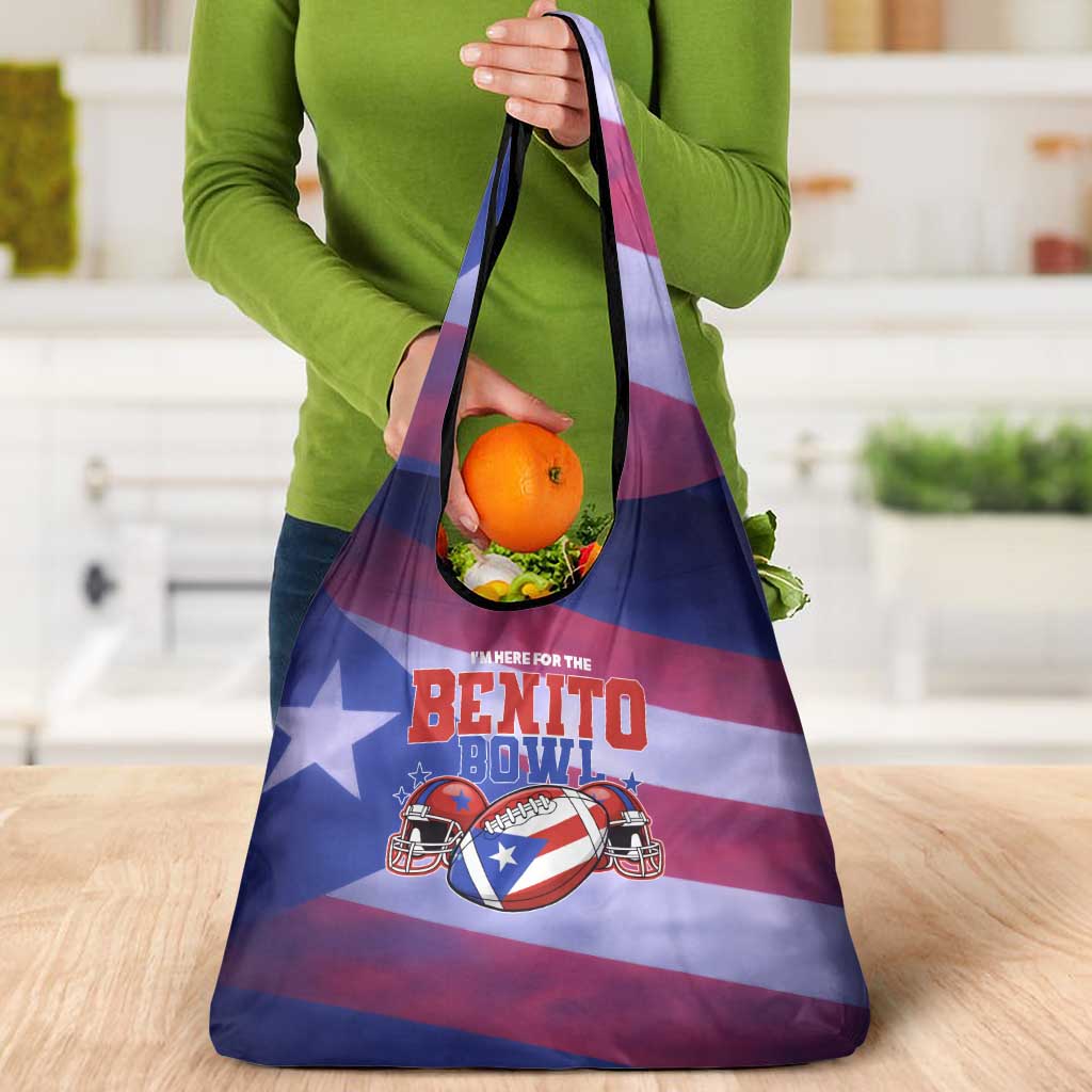 Benito Bowl Fan Gear Grocery Bag with Puerto Rican Flag Football Graphic