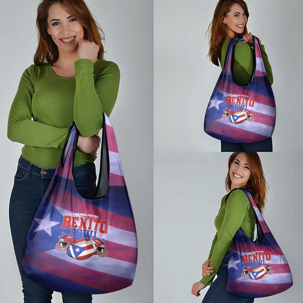 Benito Bowl Fan Gear Grocery Bag with Puerto Rican Flag Football Graphic