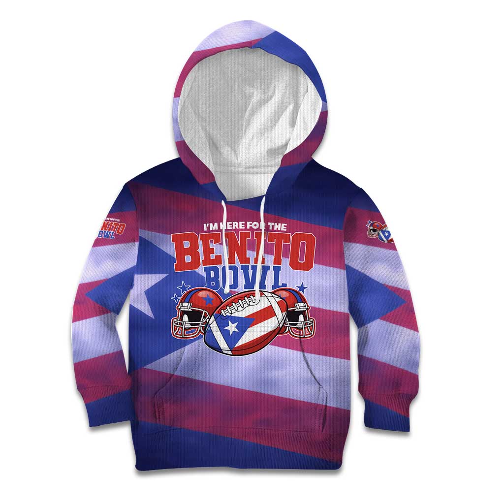 Benito Bowl Fan Gear Kid Hoodie with Puerto Rican Flag Football Graphic