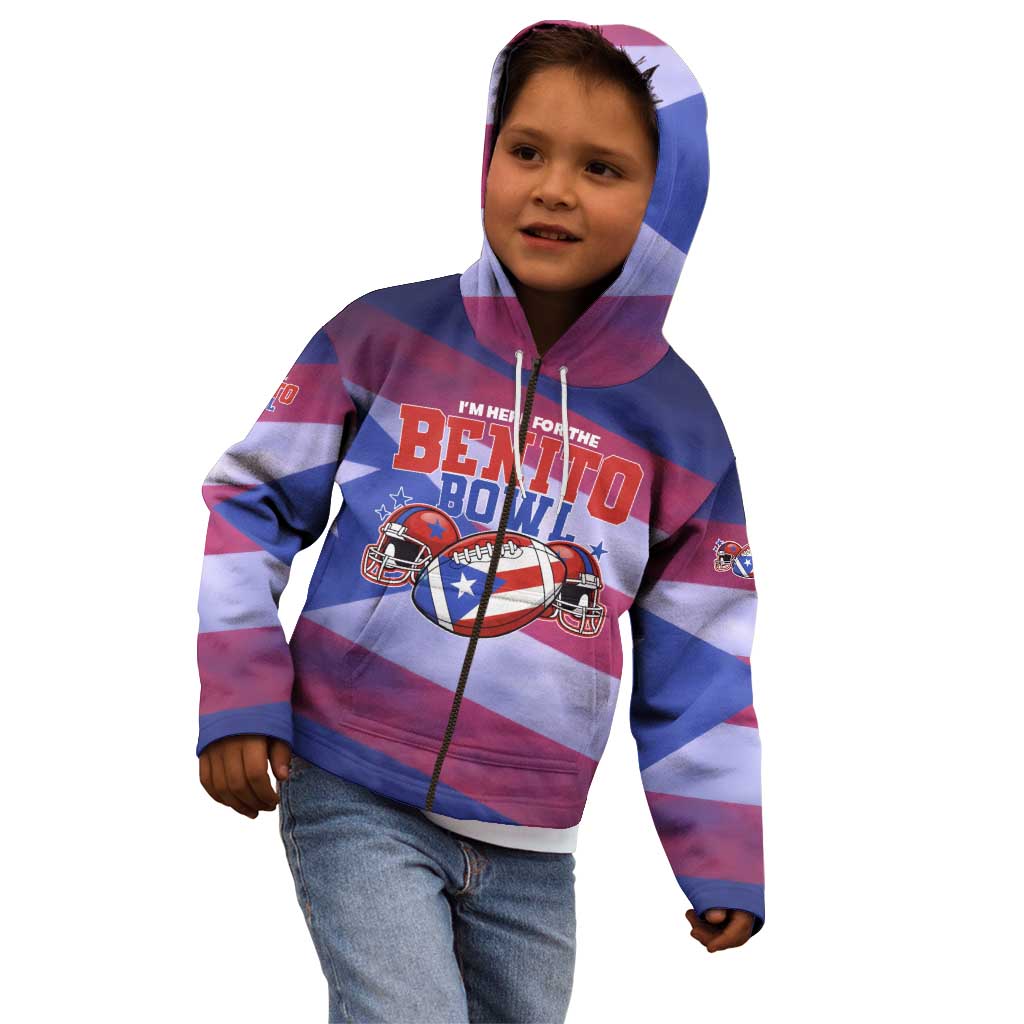 Benito Bowl Fan Gear Kid Hoodie with Puerto Rican Flag Football Graphic