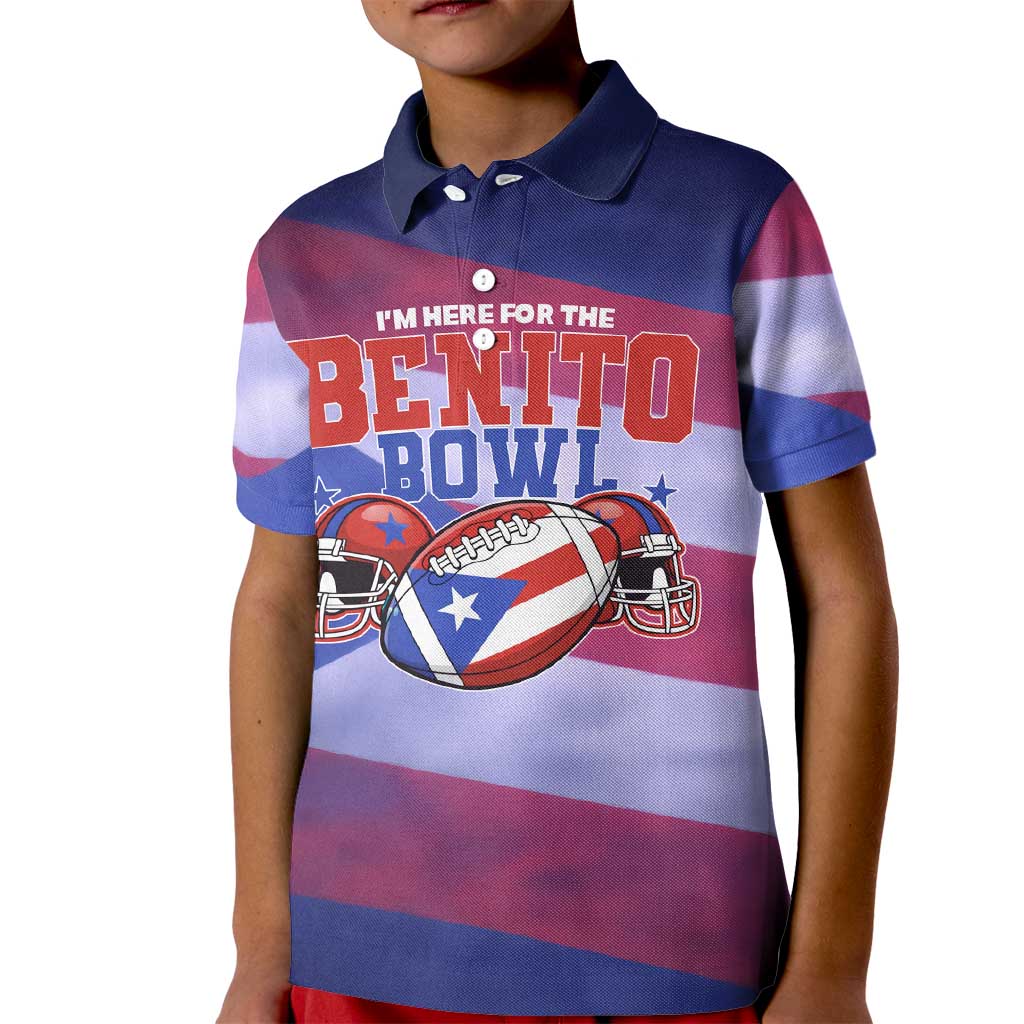 Benito Bowl Fan Gear Kid Polo Shirt with Puerto Rican Flag Football Graphic