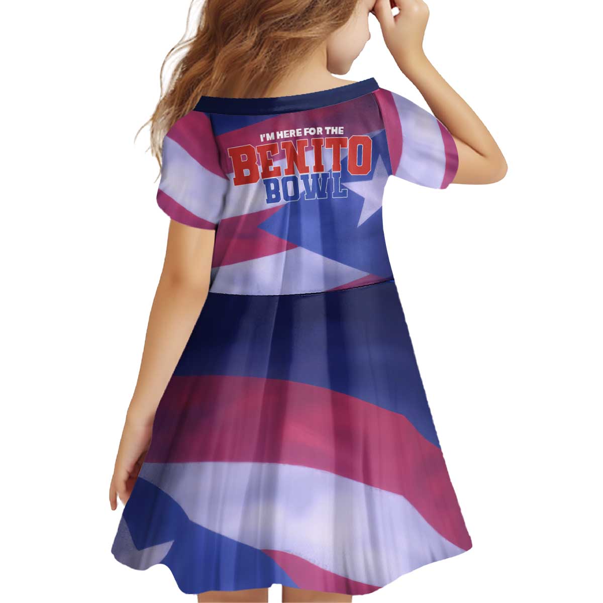 Benito Bowl Fan Gear Kid Short Sleeve Dress with Puerto Rican Flag Football Graphic