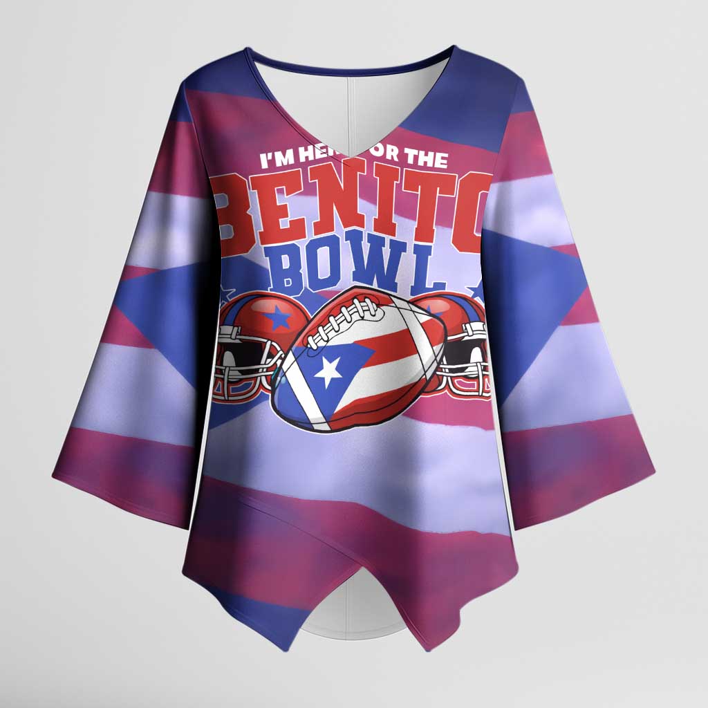 Benito Bowl Fan Gear Kimono Sleeve Blouse with Puerto Rican Flag Football Graphic