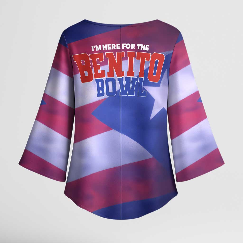 Benito Bowl Fan Gear Kimono Sleeve Blouse with Puerto Rican Flag Football Graphic