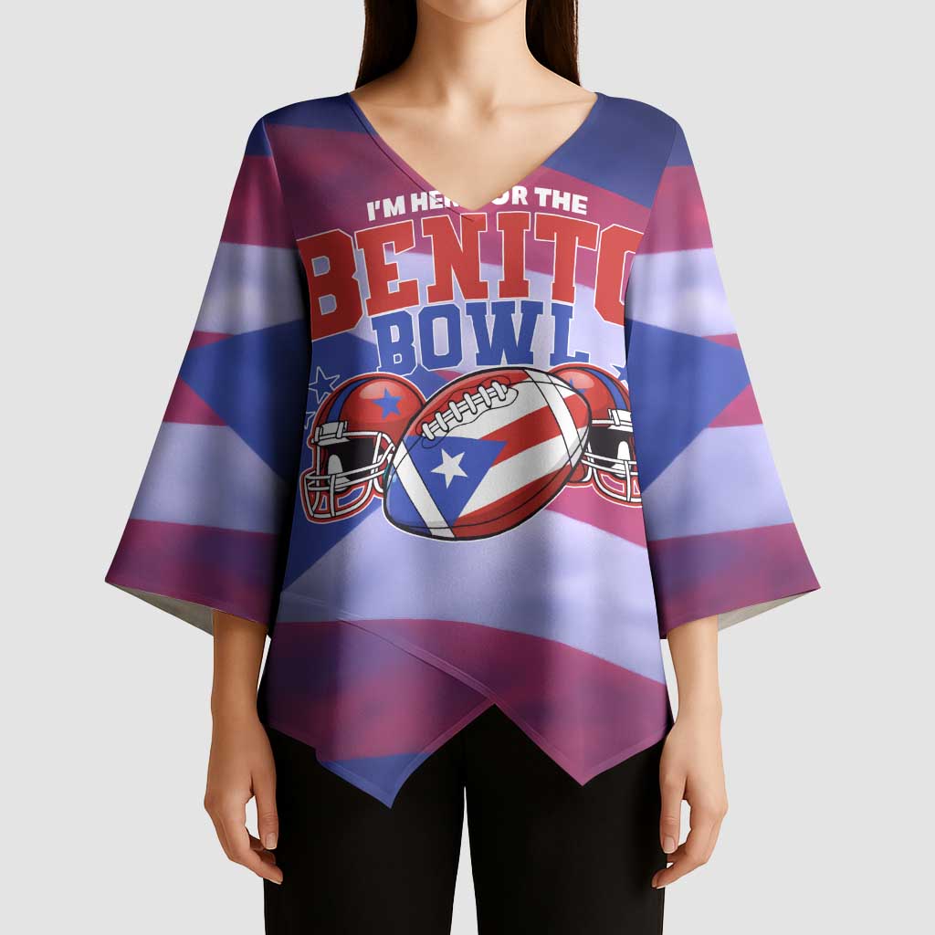 Benito Bowl Fan Gear Kimono Sleeve Blouse with Puerto Rican Flag Football Graphic