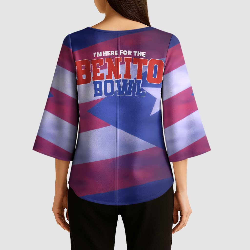 Benito Bowl Fan Gear Kimono Sleeve Blouse with Puerto Rican Flag Football Graphic