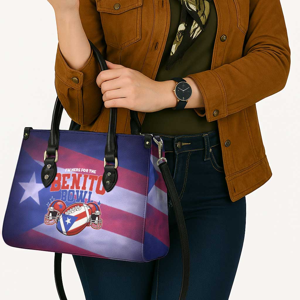 Benito Bowl Fan Gear Leather Bag with Puerto Rican Flag Football Graphic