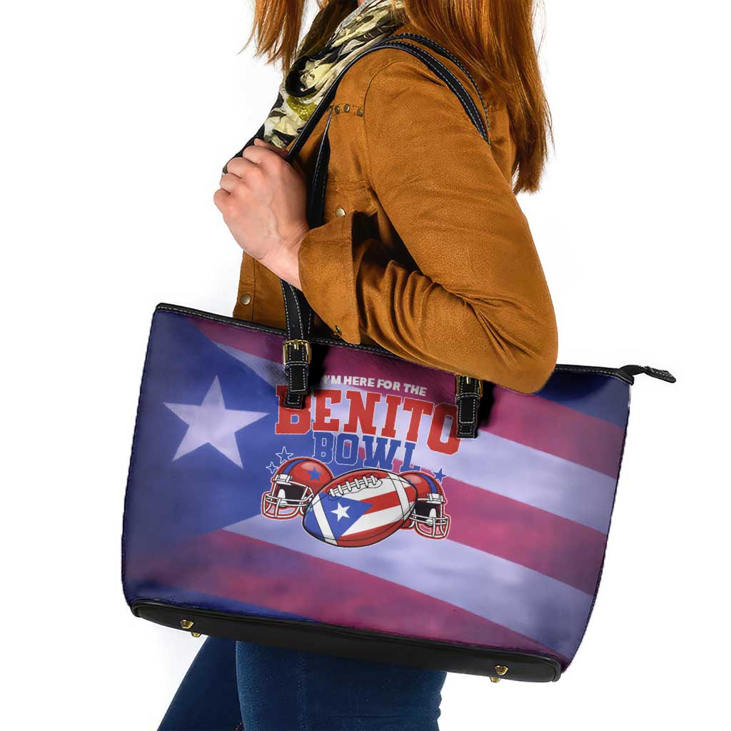 Benito Bowl Fan Gear Leather Tote Bag with Puerto Rican Flag Football Graphic