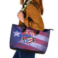 Benito Bowl Fan Gear Leather Tote Bag with Puerto Rican Flag Football Graphic