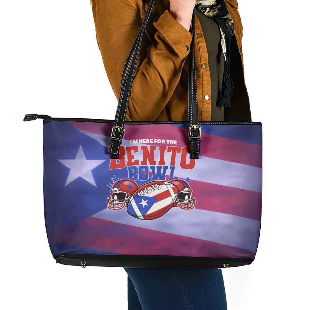 Benito Bowl Fan Gear Leather Tote Bag with Puerto Rican Flag Football Graphic
