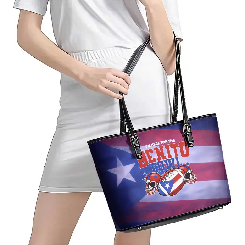 Benito Bowl Fan Gear Leather Tote Bag with Puerto Rican Flag Football Graphic