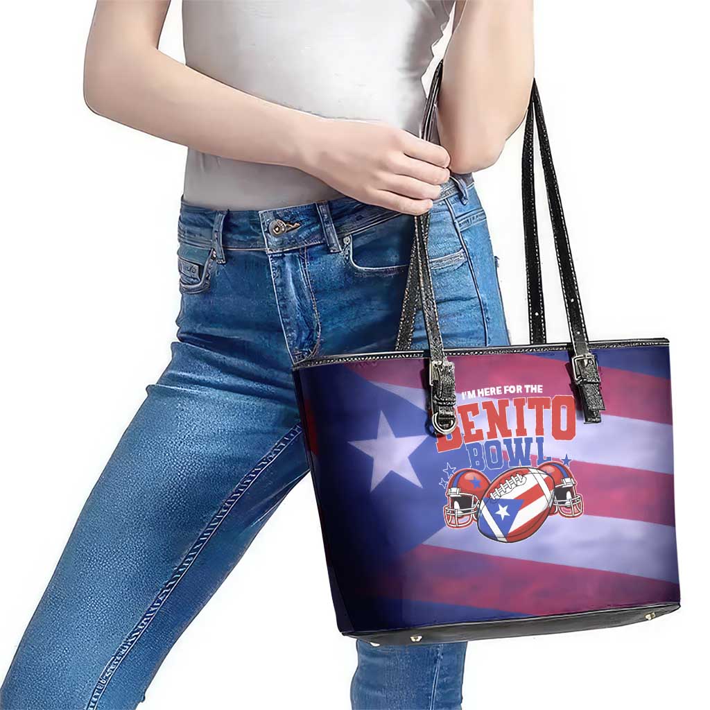 Benito Bowl Fan Gear Leather Tote Bag with Puerto Rican Flag Football Graphic