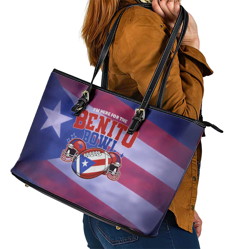 Benito Bowl Fan Gear Leather Tote Bag with Puerto Rican Flag Football Graphic