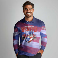 Benito Bowl Fan Gear Long Sleeve Polo Shirt with Puerto Rican Flag Football Graphic