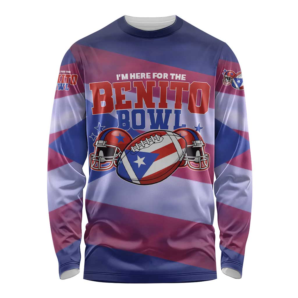 Benito Bowl Fan Gear Long Sleeve Shirt with Puerto Rican Flag Football Graphic