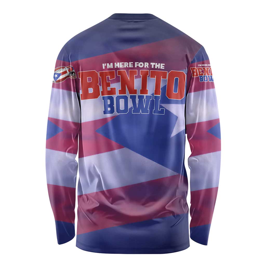 Benito Bowl Fan Gear Long Sleeve Shirt with Puerto Rican Flag Football Graphic