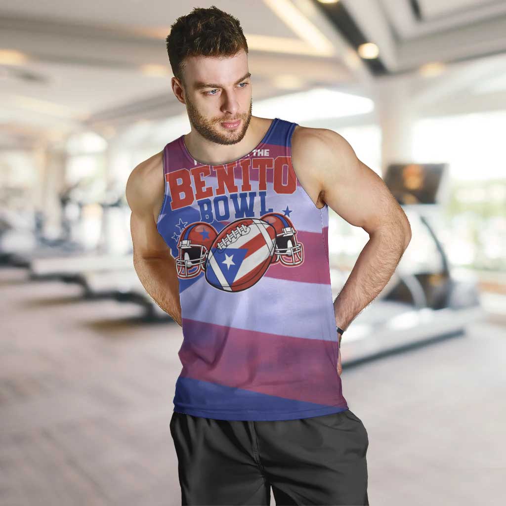 Benito Bowl Fan Gear Men Tank Top with Puerto Rican Flag Football Graphic