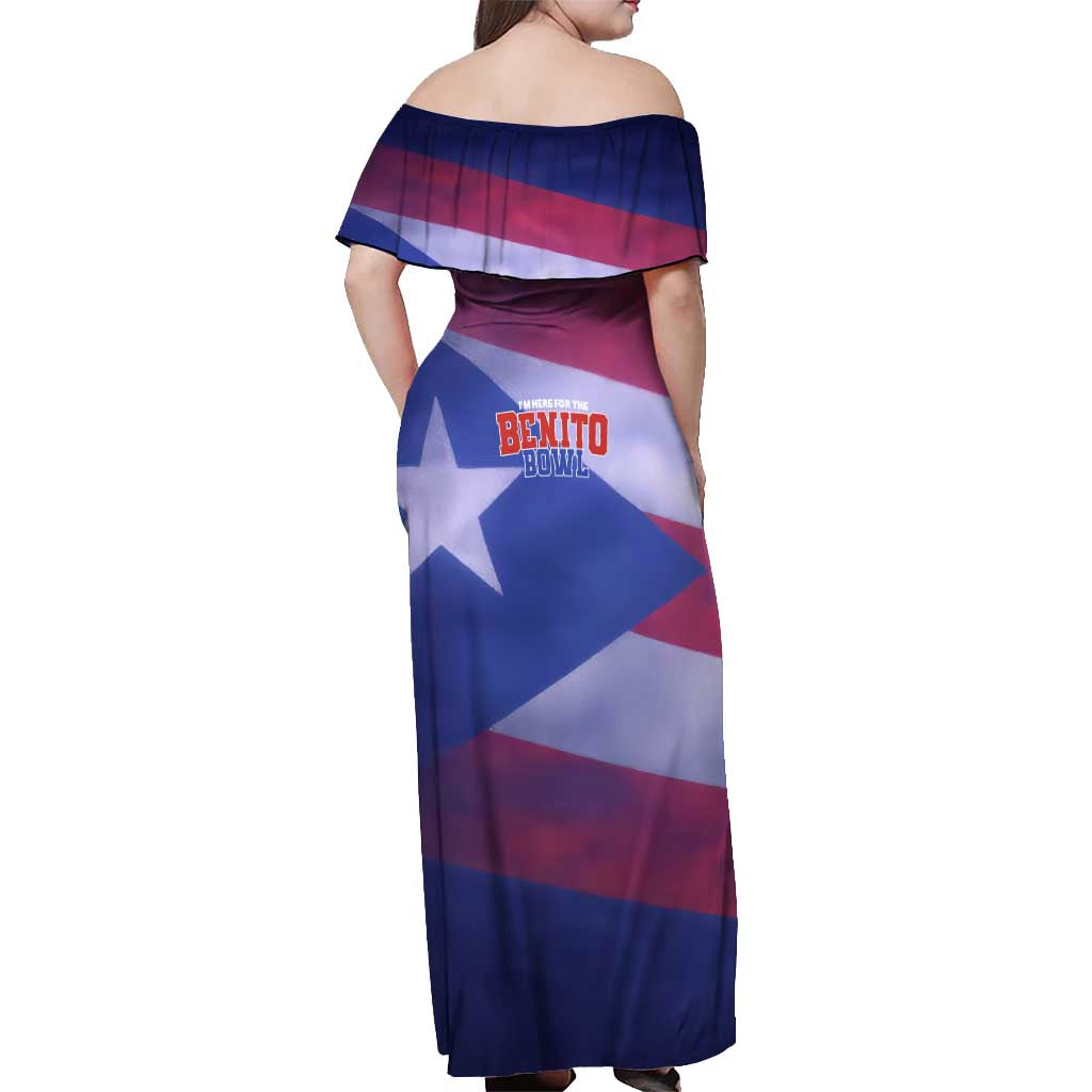 Benito Bowl Fan Gear Off Shoulder Maxi Dress with Puerto Rican Flag Football Graphic