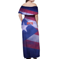 Benito Bowl Fan Gear Off Shoulder Maxi Dress with Puerto Rican Flag Football Graphic