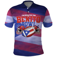 Benito Bowl Fan Gear Polo Shirt with Puerto Rican Flag Football Graphic
