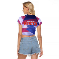 Benito Bowl Fan Gear Raglan Cropped T Shirt with Puerto Rican Flag Football Graphic