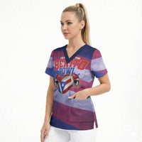 Benito Bowl Fan Gear Scrub Top with Puerto Rican Flag Football Graphic