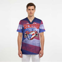 Benito Bowl Fan Gear Scrub Top with Puerto Rican Flag Football Graphic