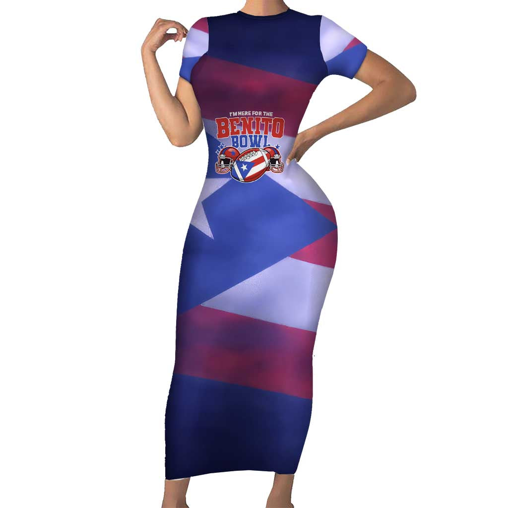 Benito Bowl Fan Gear Short Sleeve Bodycon Dress with Puerto Rican Flag Football Graphic