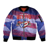 Benito Bowl Fan Gear Sleeve Zip Bomber Jacket with Puerto Rican Flag Football Graphic