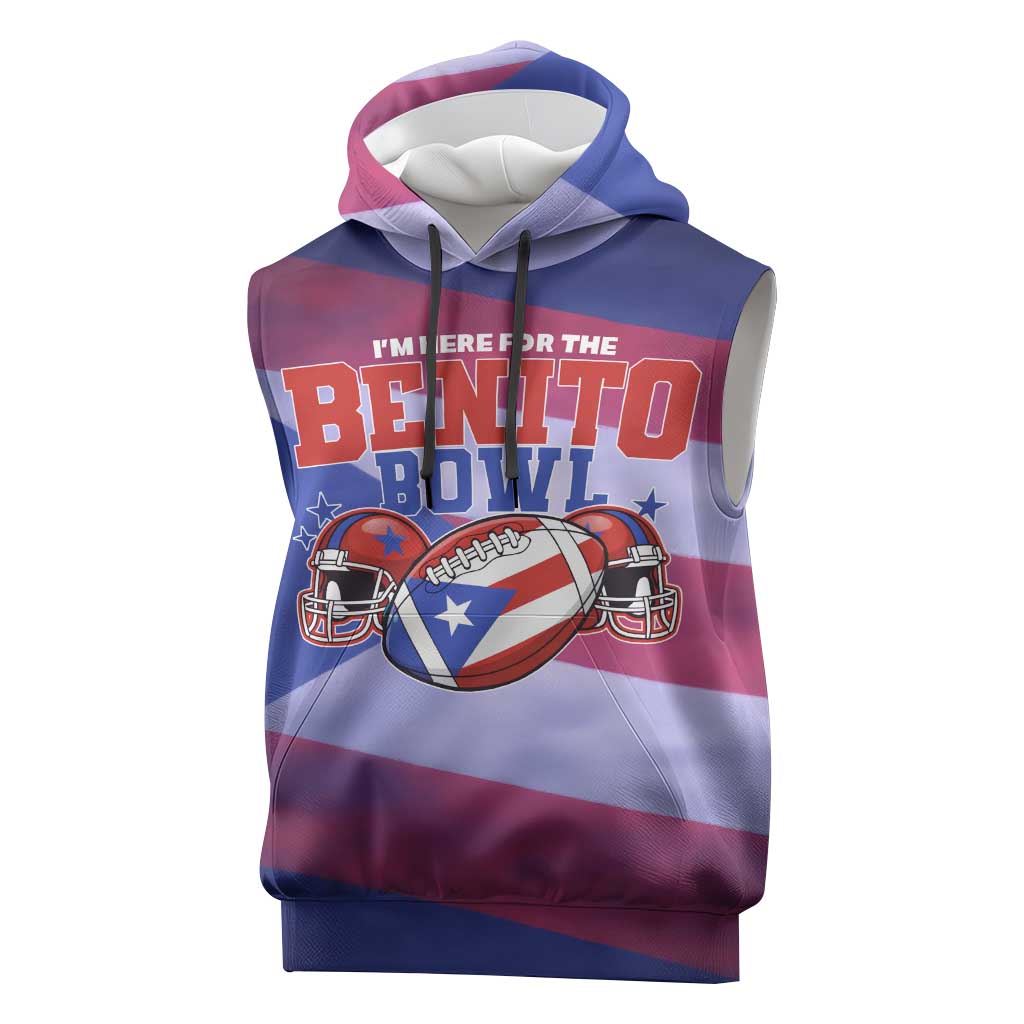 Benito Bowl Fan Gear Sleeveless Hoodie with Puerto Rican Flag Football Graphic