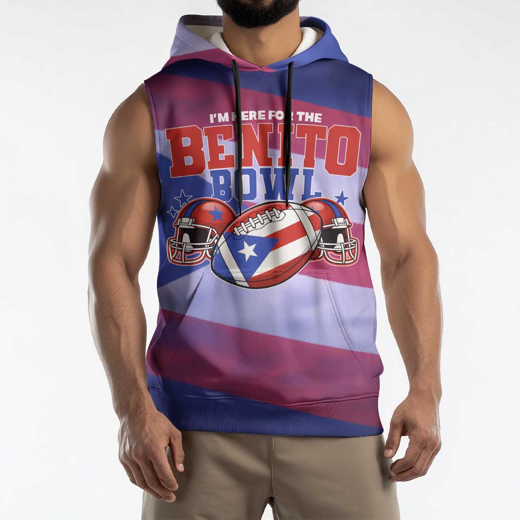 Benito Bowl Fan Gear Sleeveless Hoodie with Puerto Rican Flag Football Graphic