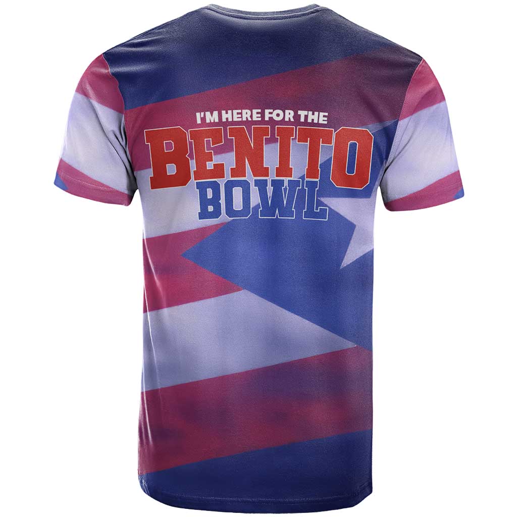 Benito Bowl Fan Gear T Shirt with Puerto Rican Flag Football Graphic