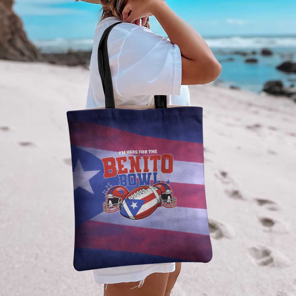 Benito Bowl Fan Gear Tote Bag with Puerto Rican Flag Football Graphic