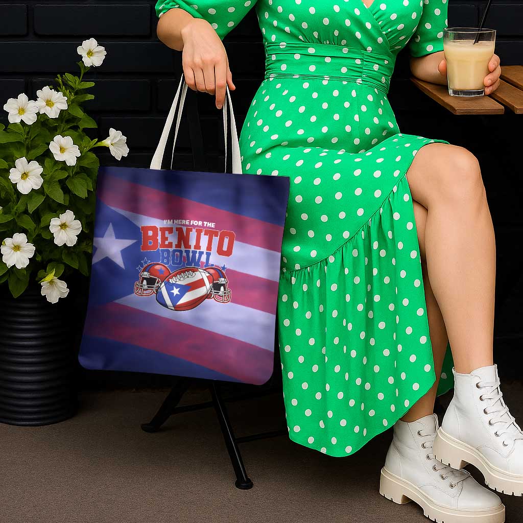 Benito Bowl Fan Gear Tote Bag with Puerto Rican Flag Football Graphic