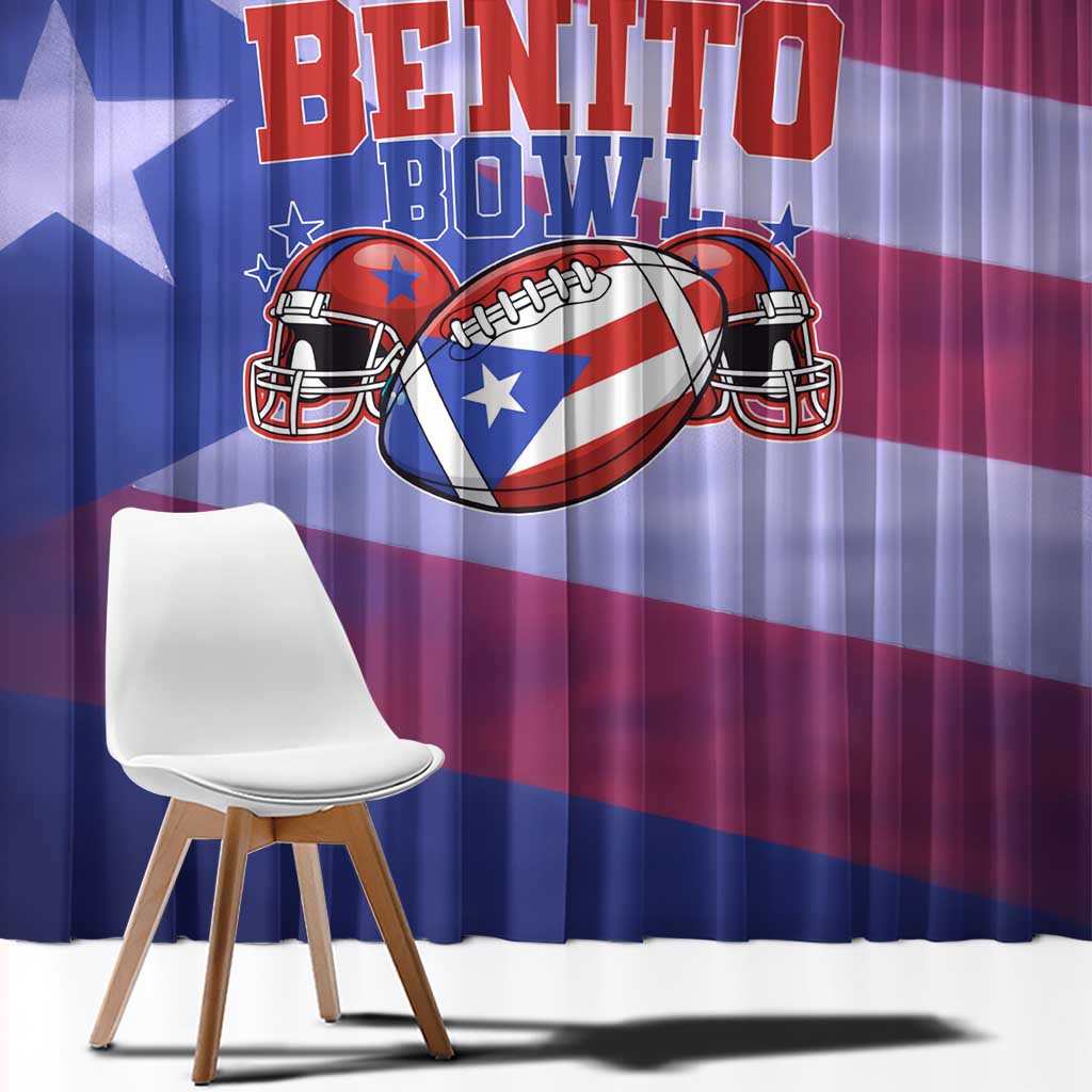 Benito Bowl Fan Gear Window Curtain with Puerto Rican Flag Football Graphic