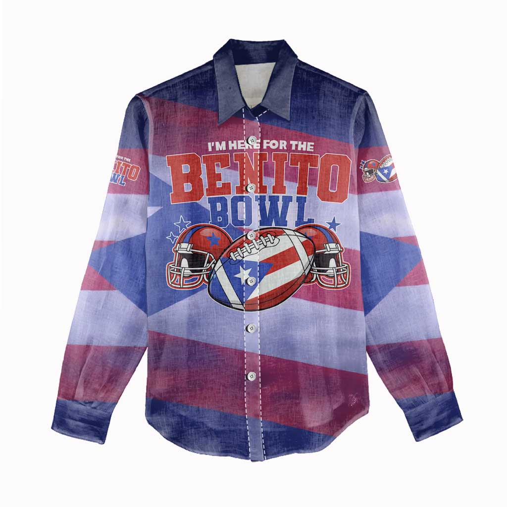 Benito Bowl Fan Gear Women Casual Shirt with Puerto Rican Flag Football Graphic