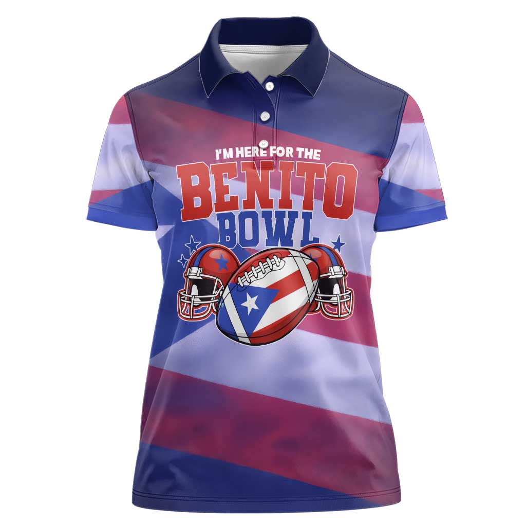 Benito Bowl Fan Gear Women Polo Shirt with Puerto Rican Flag Football Graphic