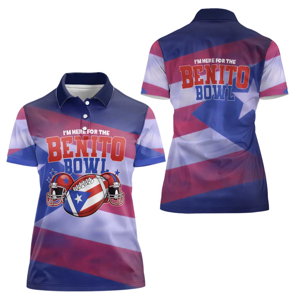 Benito Bowl Fan Gear Women Polo Shirt with Puerto Rican Flag Football Graphic