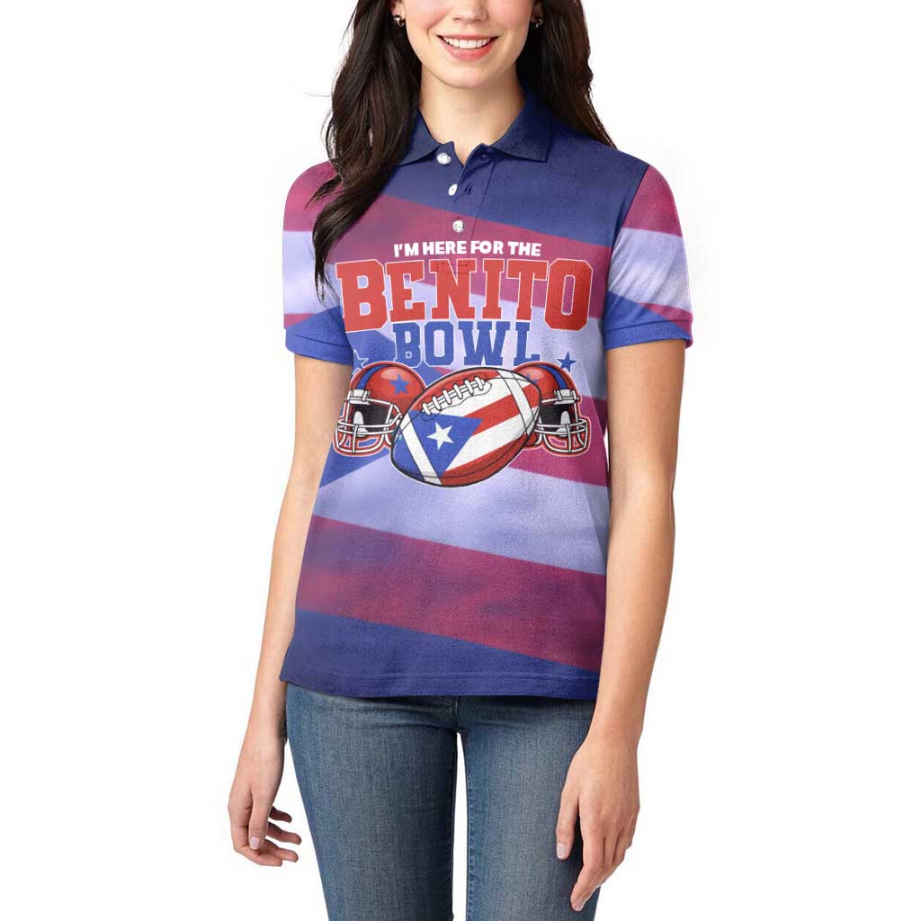 Benito Bowl Fan Gear Women Polo Shirt with Puerto Rican Flag Football Graphic