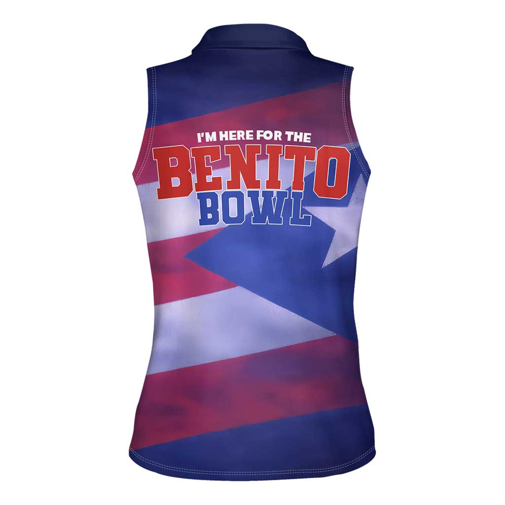 Benito Bowl Fan Gear Women Sleeveless Polo Shirt with Puerto Rican Flag Football Graphic