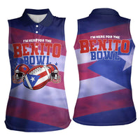 Benito Bowl Fan Gear Women Sleeveless Polo Shirt with Puerto Rican Flag Football Graphic