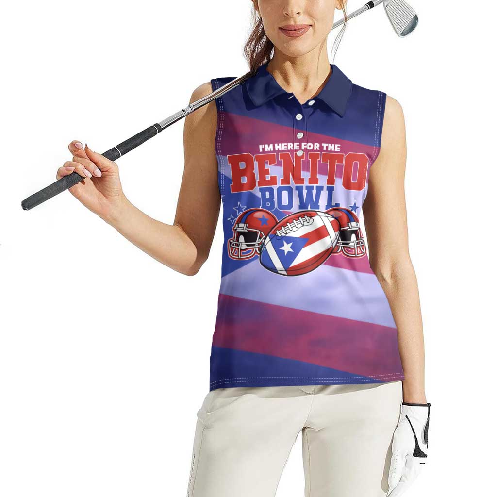 Benito Bowl Fan Gear Women Sleeveless Polo Shirt with Puerto Rican Flag Football Graphic