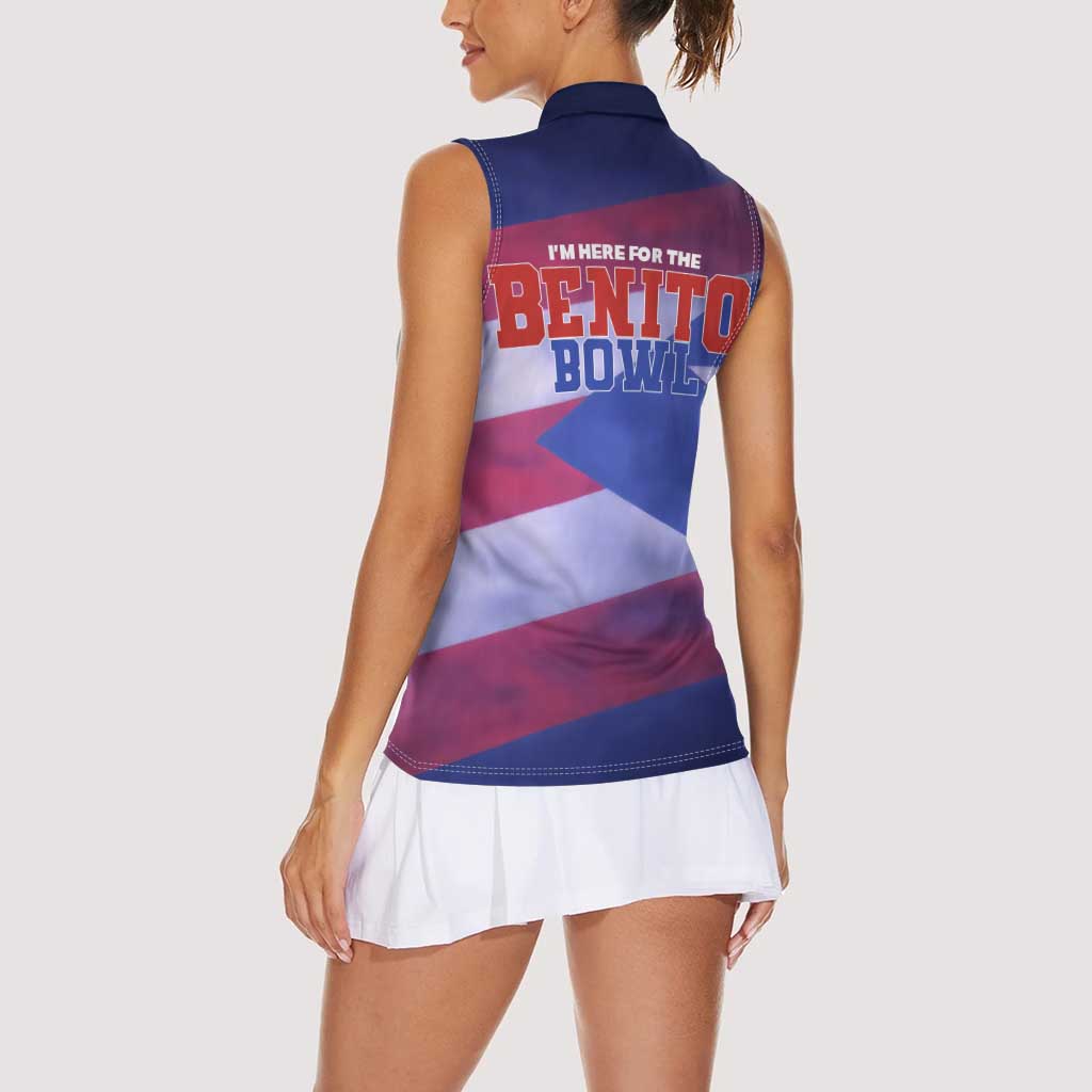 Benito Bowl Fan Gear Women Sleeveless Polo Shirt with Puerto Rican Flag Football Graphic